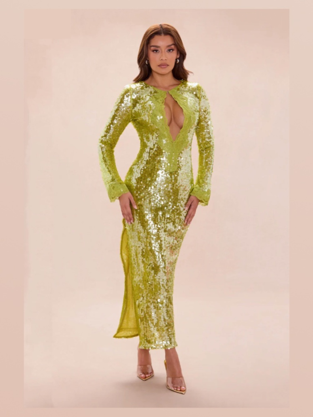 NWT Fashion Nova Ophelia Sequin Maxi Dress Chartreuse Lime Green - Chartreuse